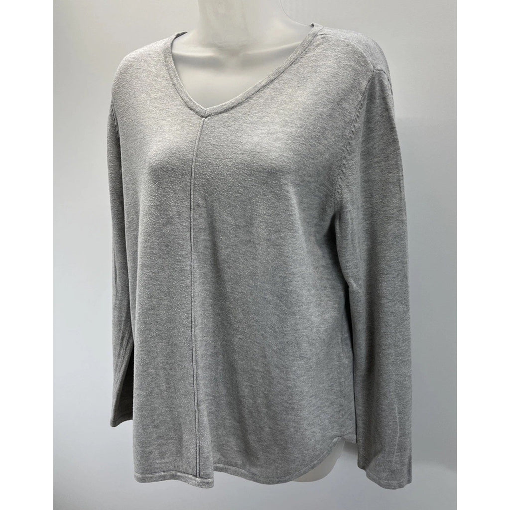 Chicos 2 Tunic Sweater Womens L Gray V Neck Lightweight Pullover