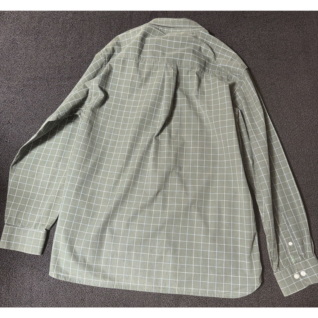IZOD 80s 2-Ply Green Plaid Cool Cotton Long Sleeve Button Down Shirt Mens L
