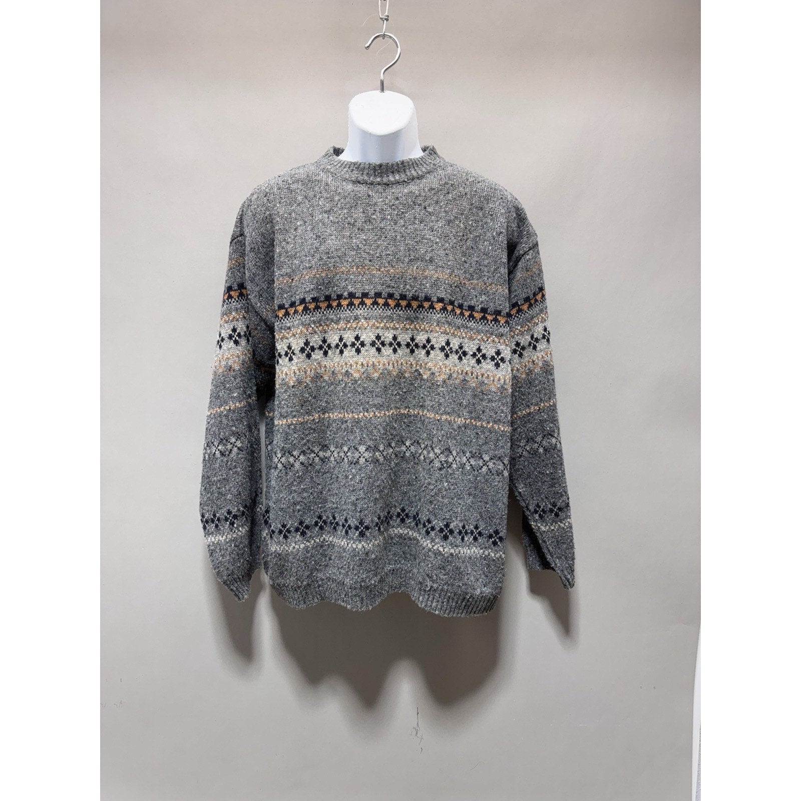 Vintage 90s Men’s Wool Wash Wear Sweater Wool Size L Gray Orange Black