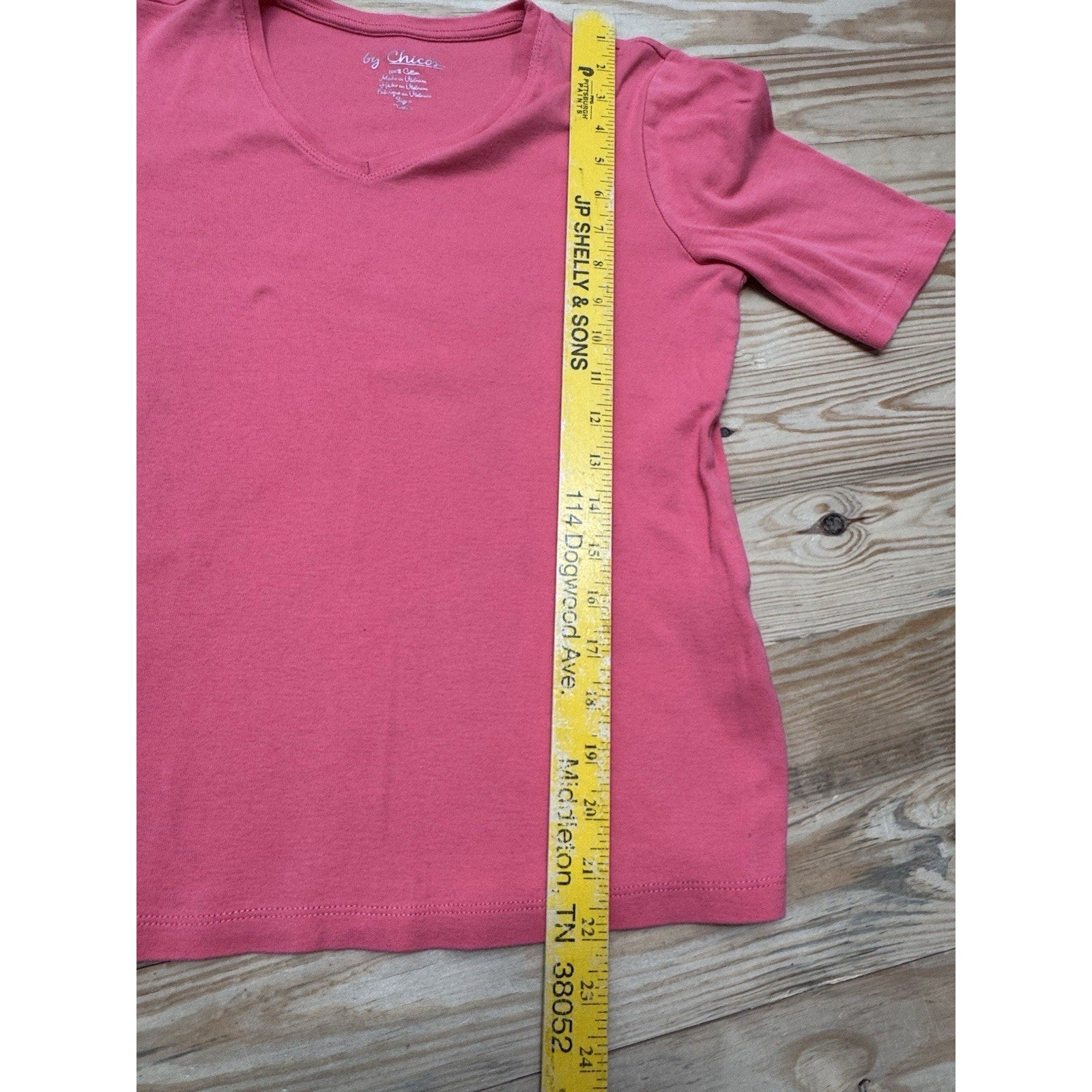 Chico's Solid Pink Red Short Sleeve V Neck Tee Shirt Top Casual Women’s Small