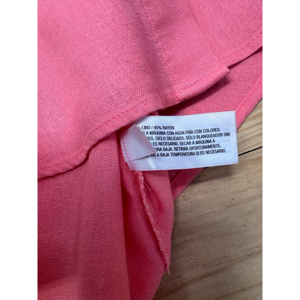 Isabel Short Sleeve Linen Blend Button Up Pink Blouse Women’s Size Small