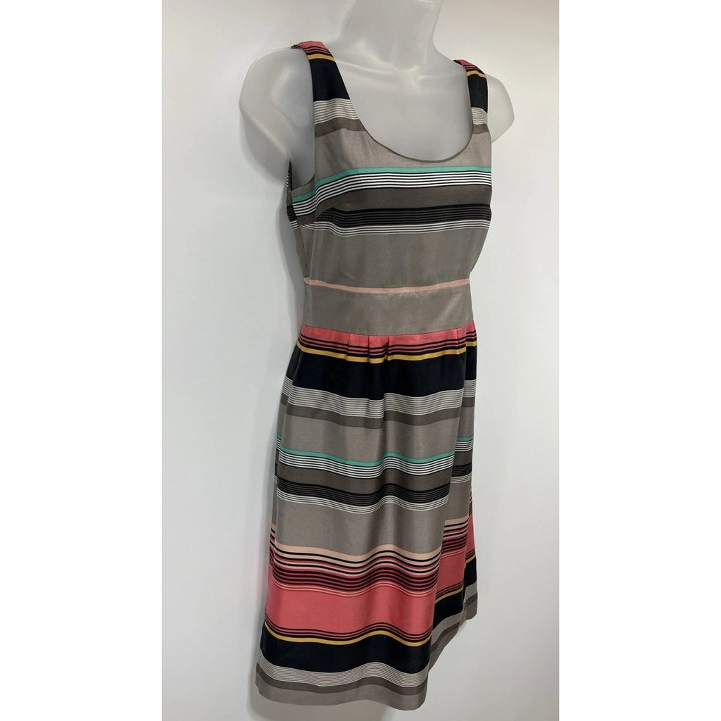 Banana Republic Sheath Dress Women Size 0 Striped 100% Silk Scoop-Neck Colorful