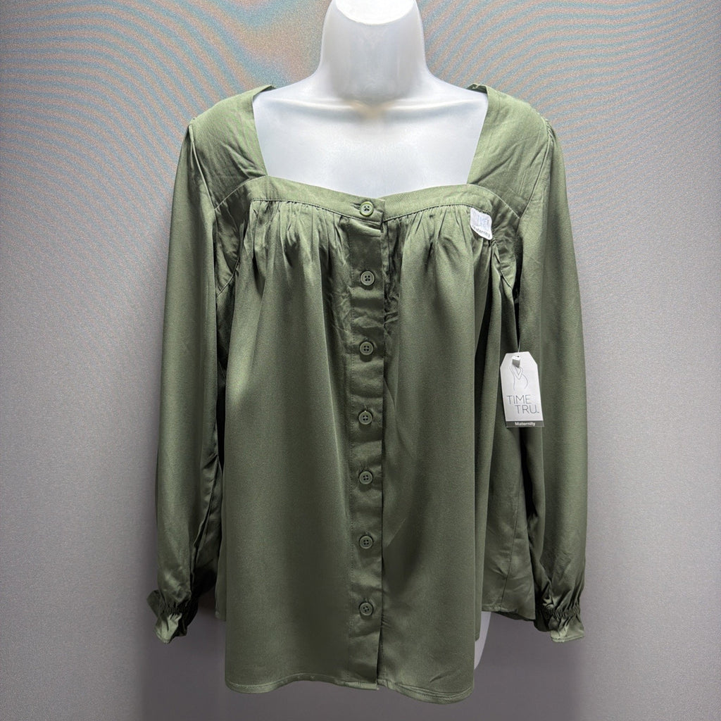 TIME AND TRU MATERNITY Sea Turtle Green Long Sleeve Square Neck Blouse M NWT