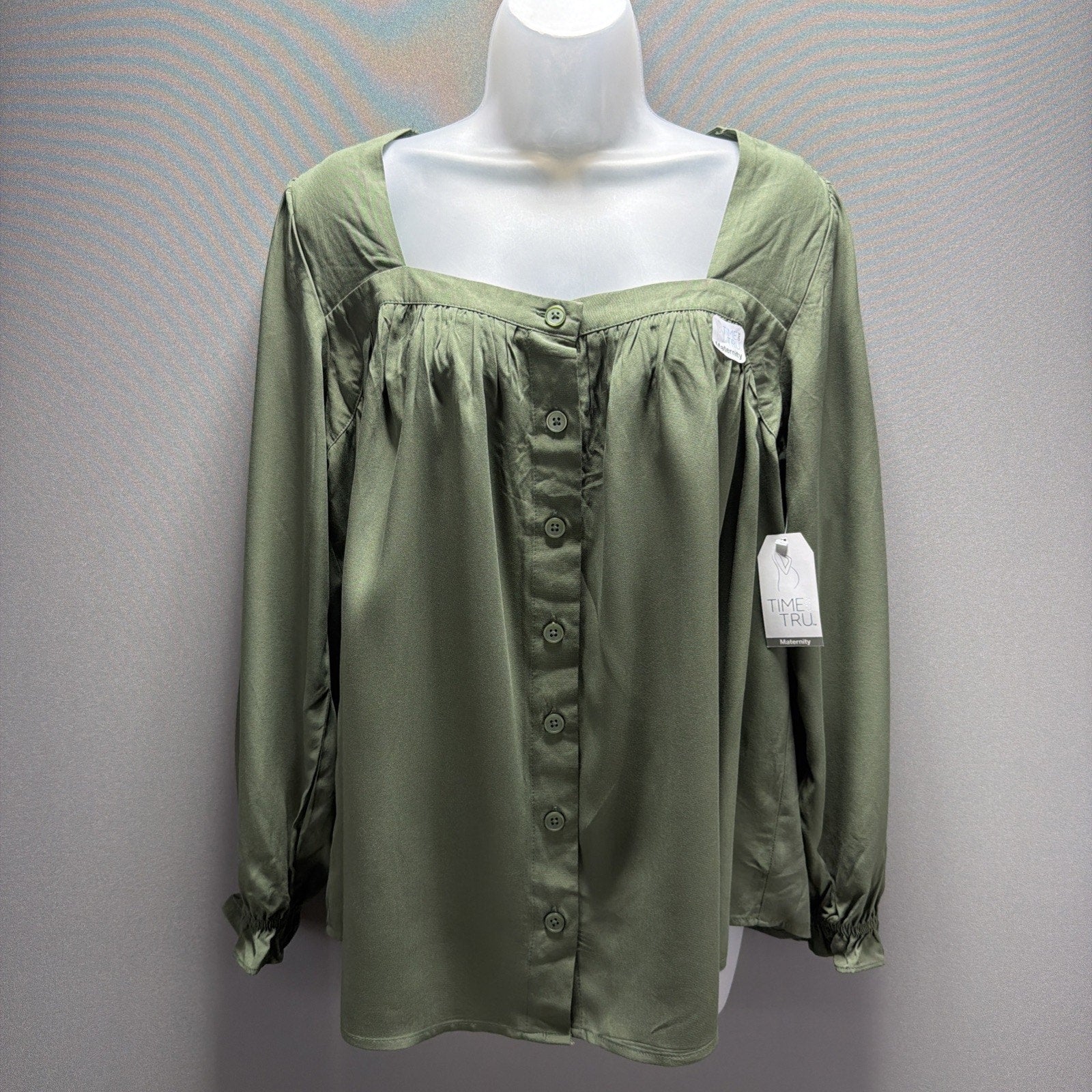TIME AND TRU MATERNITY Sea Turtle Green Long Sleeve Square Neck Blouse M NWT