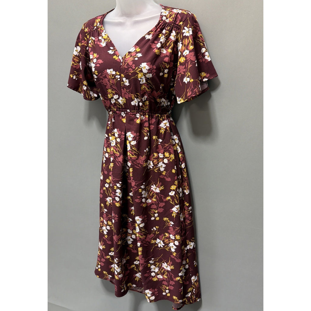 Women's Isabel Maternity Dress Short Sleeve M Burgundy Floral NWT