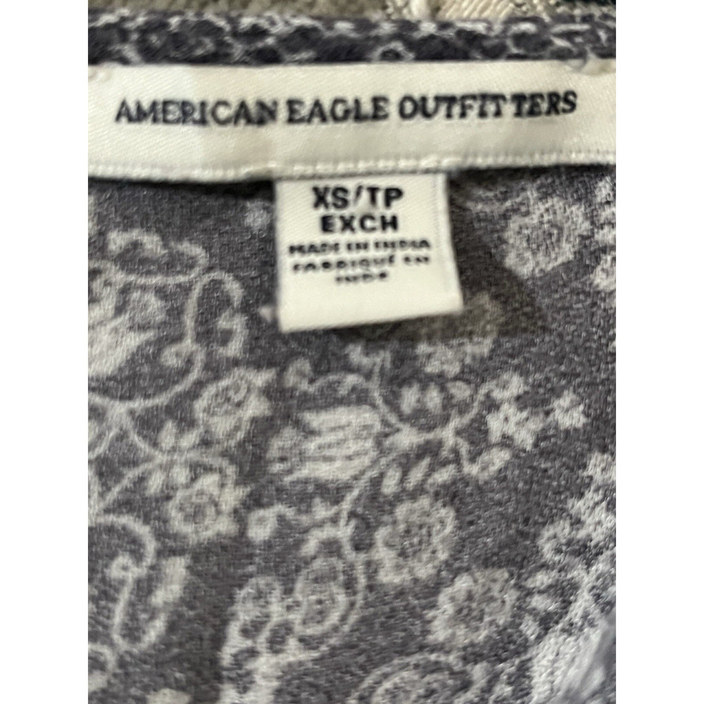 American Eagle Cropped Floral Damask Flutter Sleeve Blouse Top Size XSmall Blue