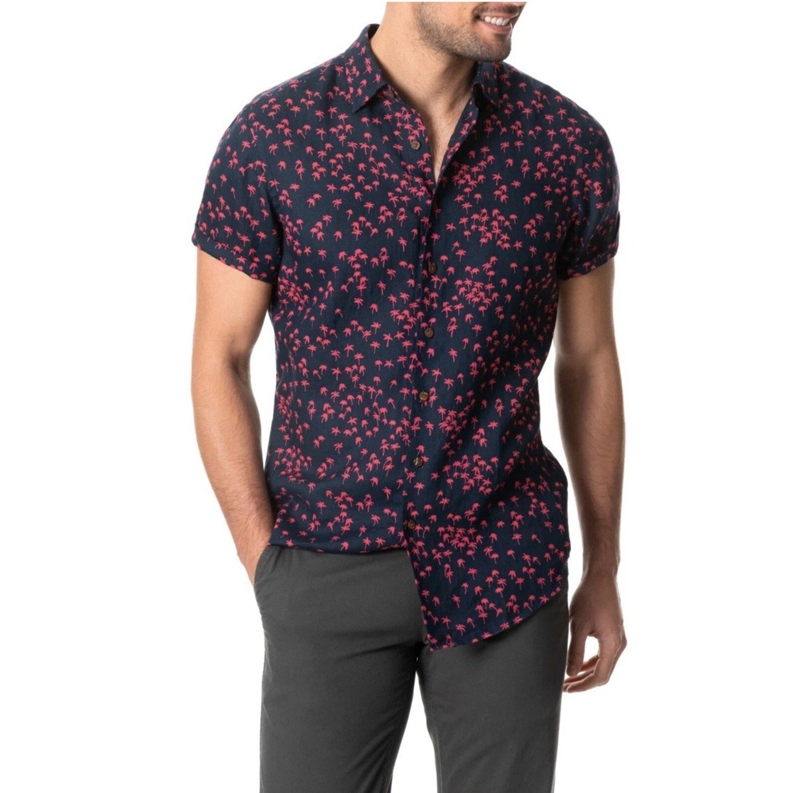 RODD AND Gunn Broadbay Sports Fit Short Sleeve Button Up Linen Shirt Size L