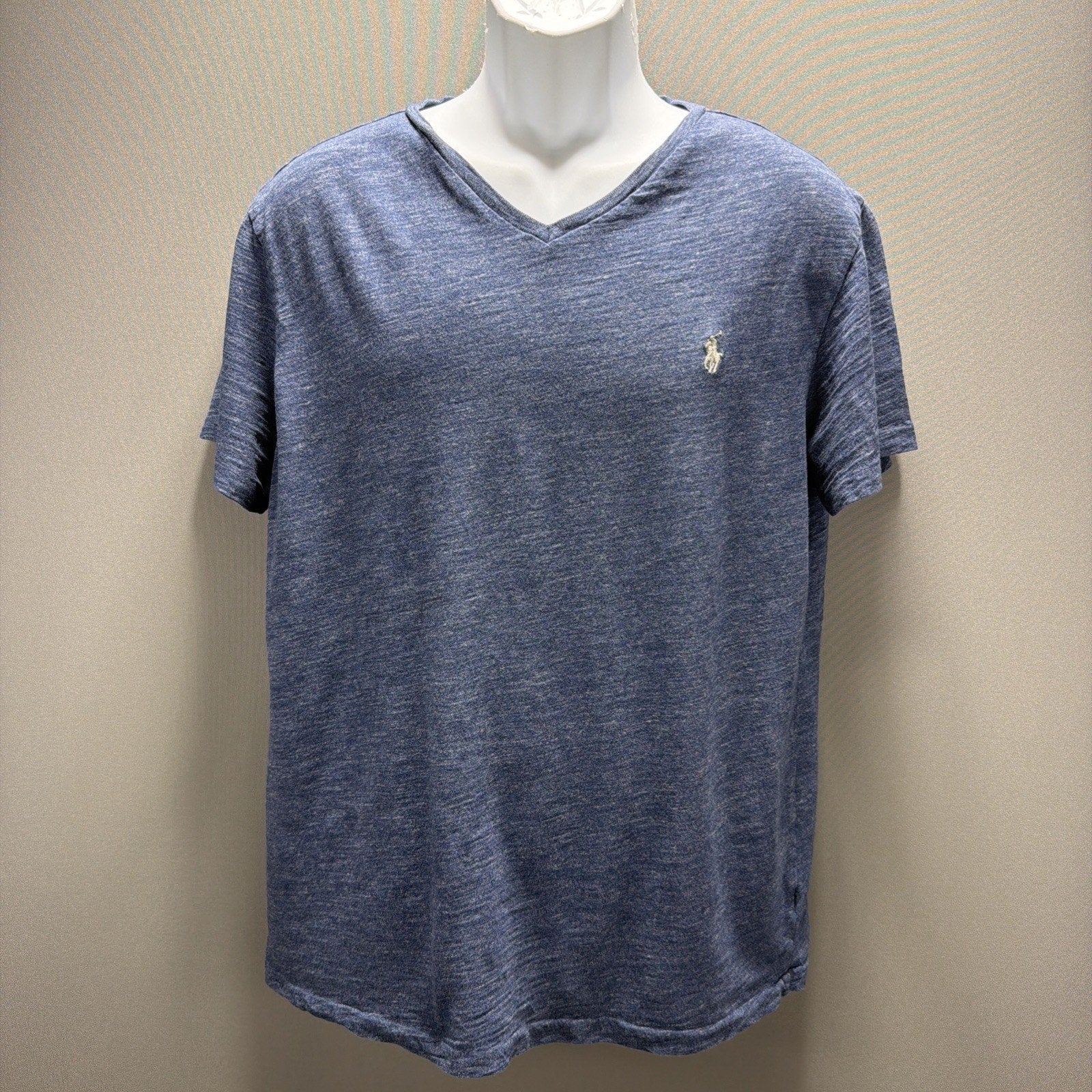 Polo Ralph Lauren T-Shirt Men L Blue Heathered V-Neck Short Sleeve Pony Logo