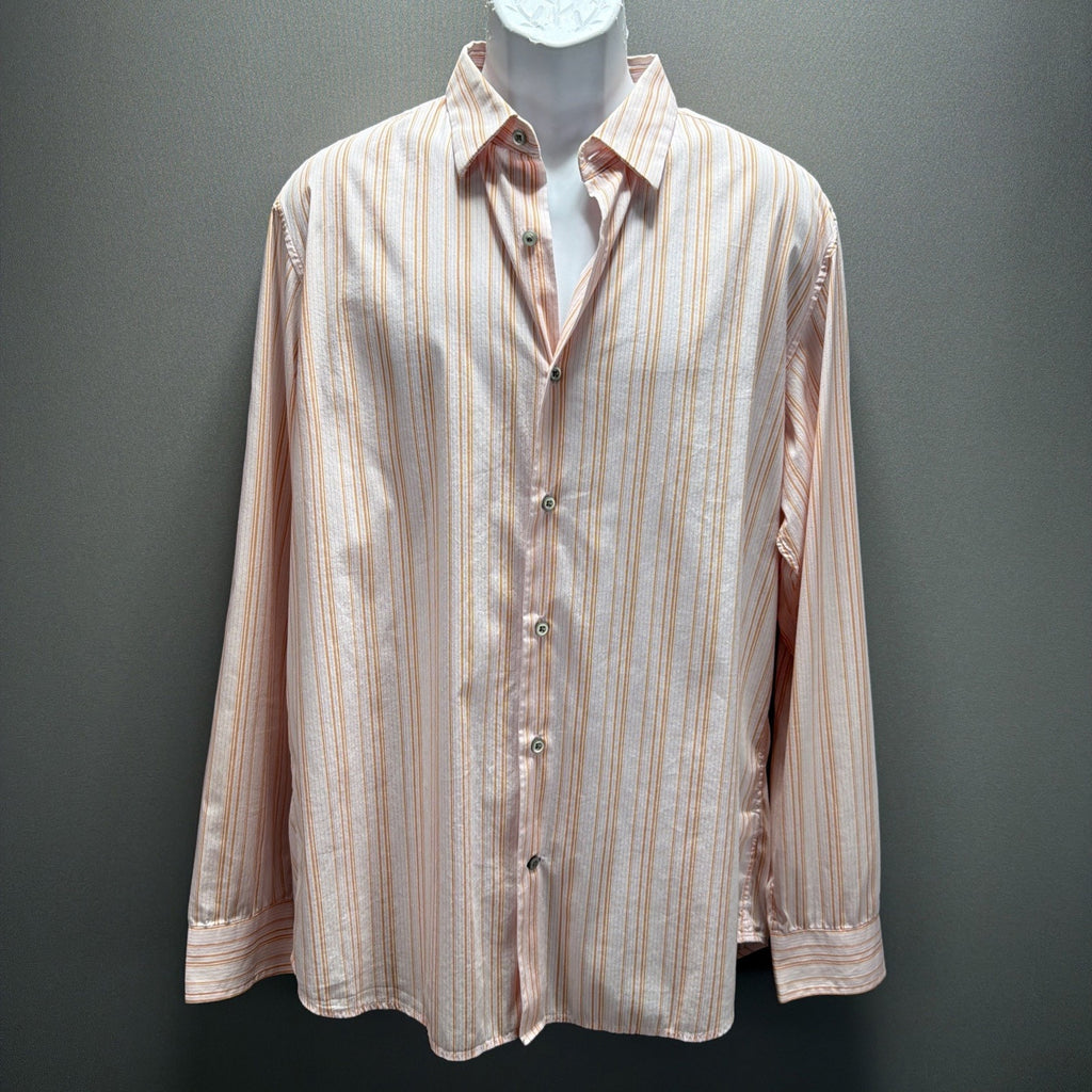 Banana Republic Shirt Men's Size L 16-16.5 Slim Fit Orange Pink Stripe Stretch