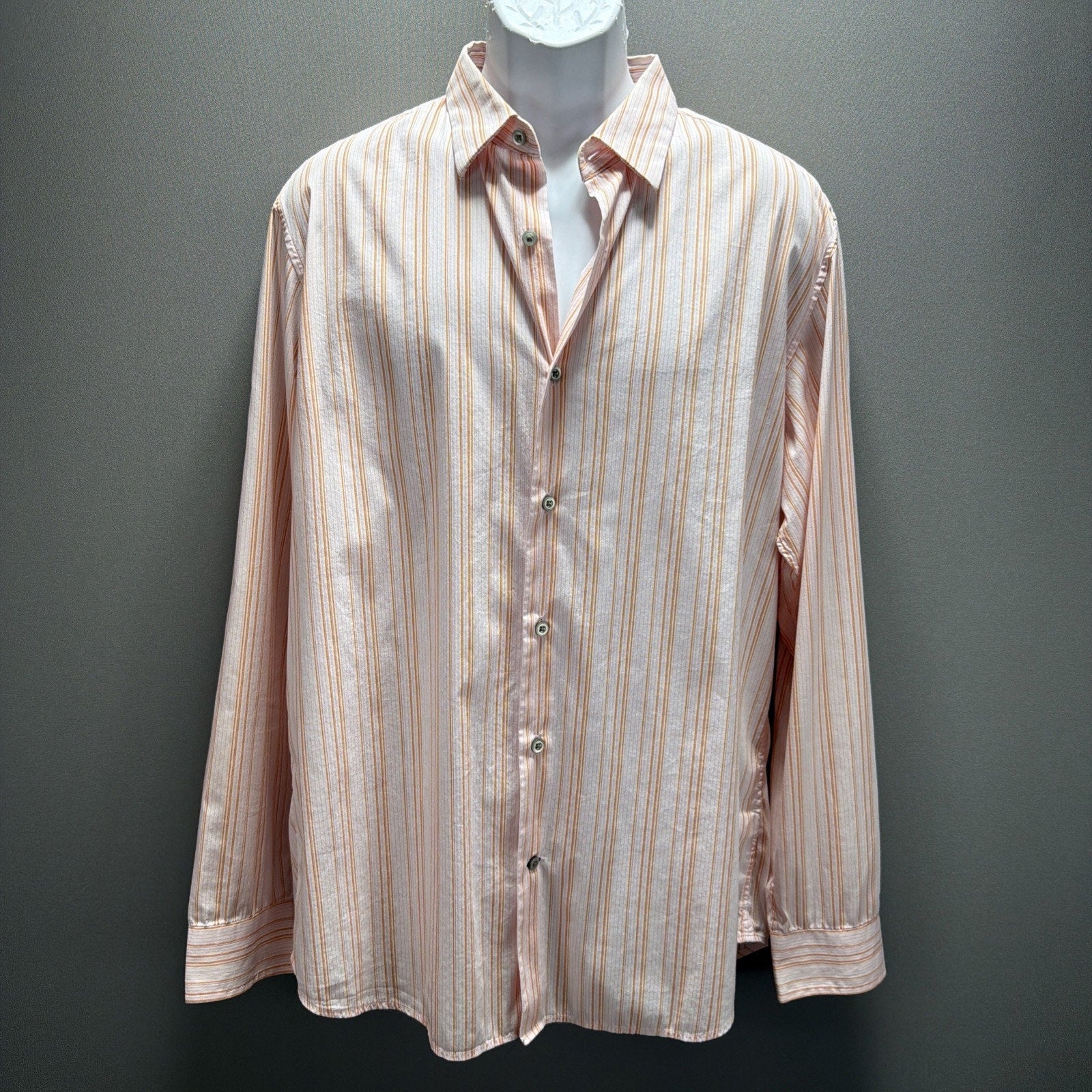 Banana Republic Shirt Men's Size L 16-16.5 Slim Fit Orange Pink Stripe Stretch