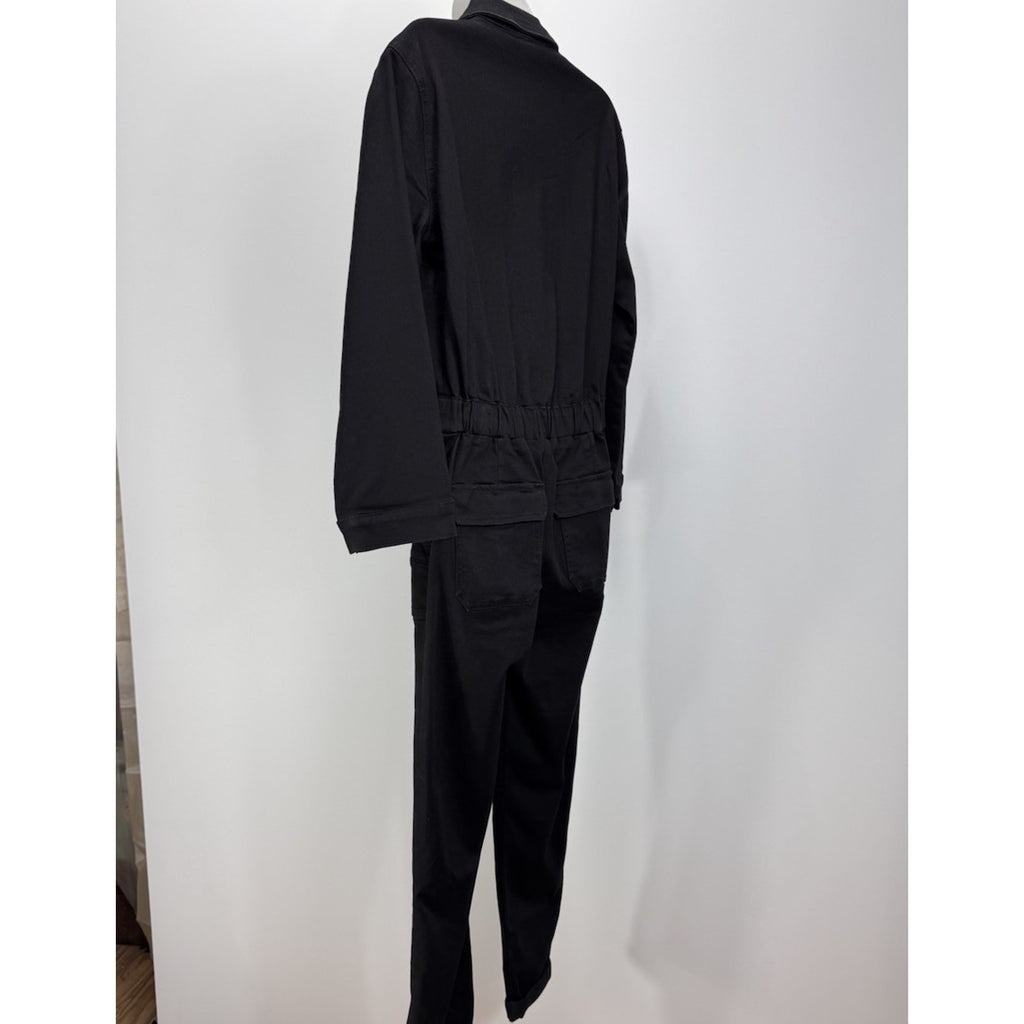 SAM EDELMAN Women's Medium Denim Coverall Jumpsuit In Mercedes Black Stretch