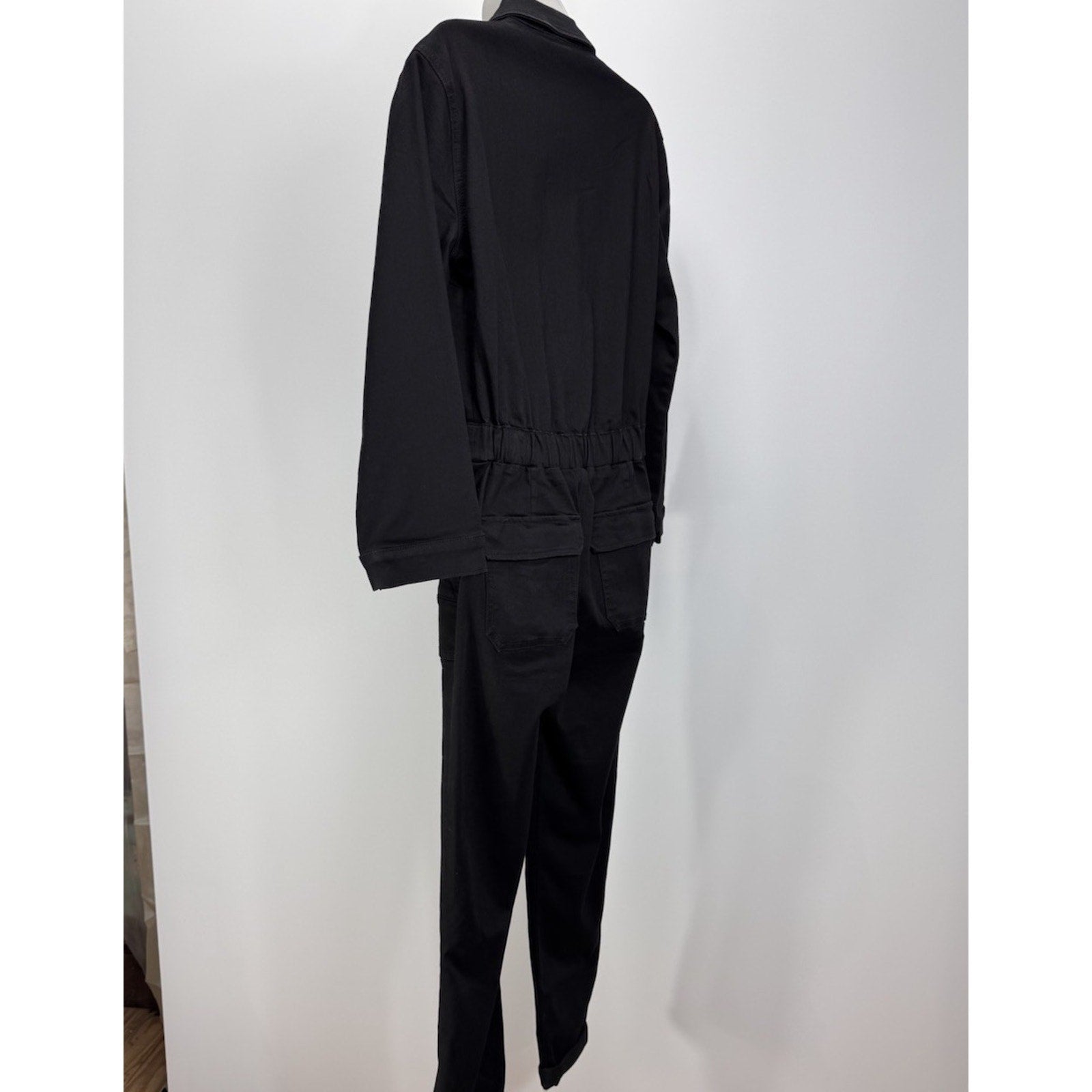 SAM EDELMAN Women's Medium Denim Coverall Jumpsuit In Mercedes Black Stretch