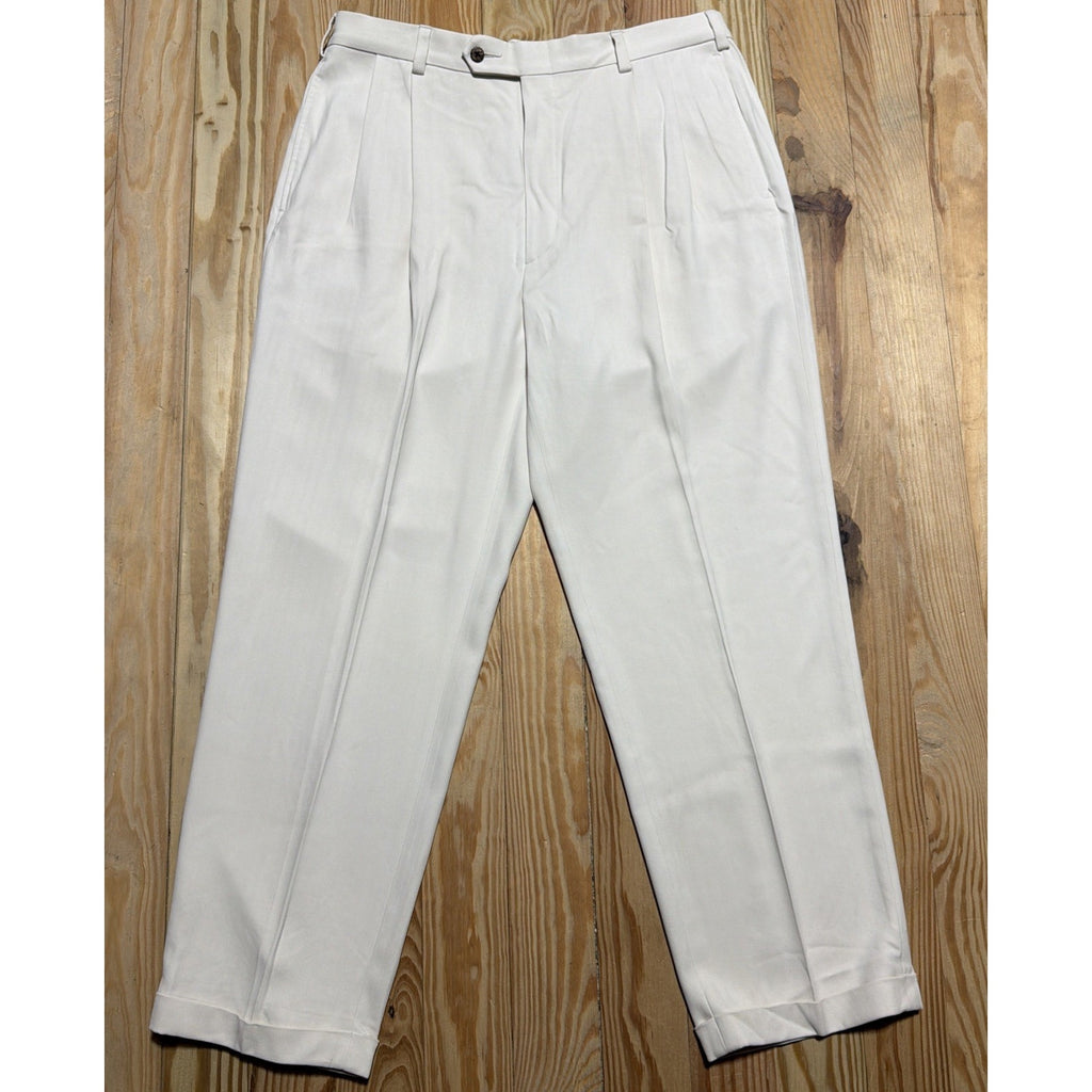 Jos A Bank Men's Ivory Twill 100% Silk Pleated Casual Pants 36x29 Excellent