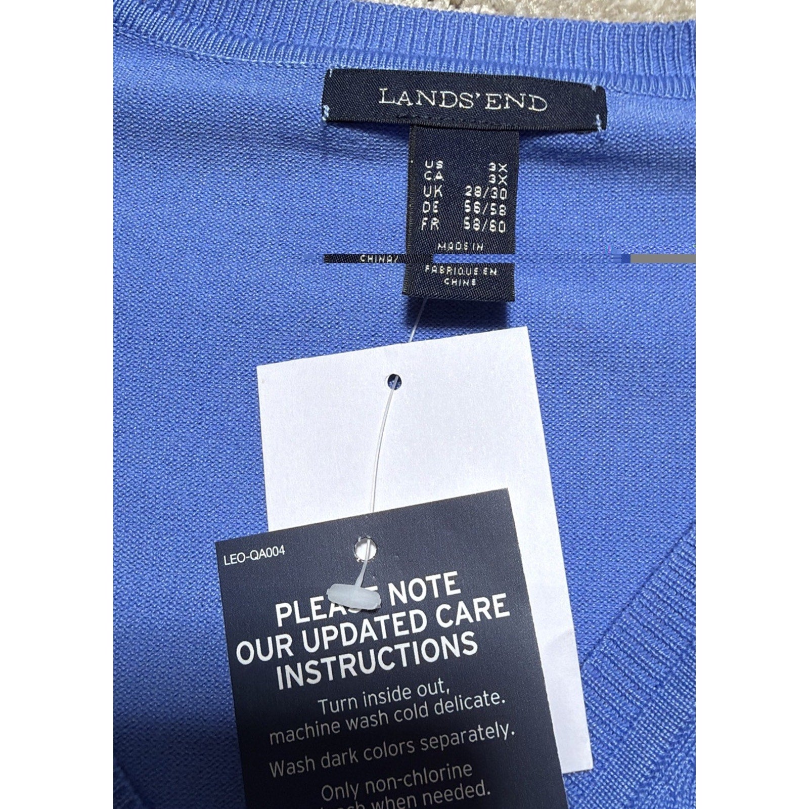Lands End Shirt Top Women's 3X Blue Relaxed Fit V-Neck Long Sleeve NWT