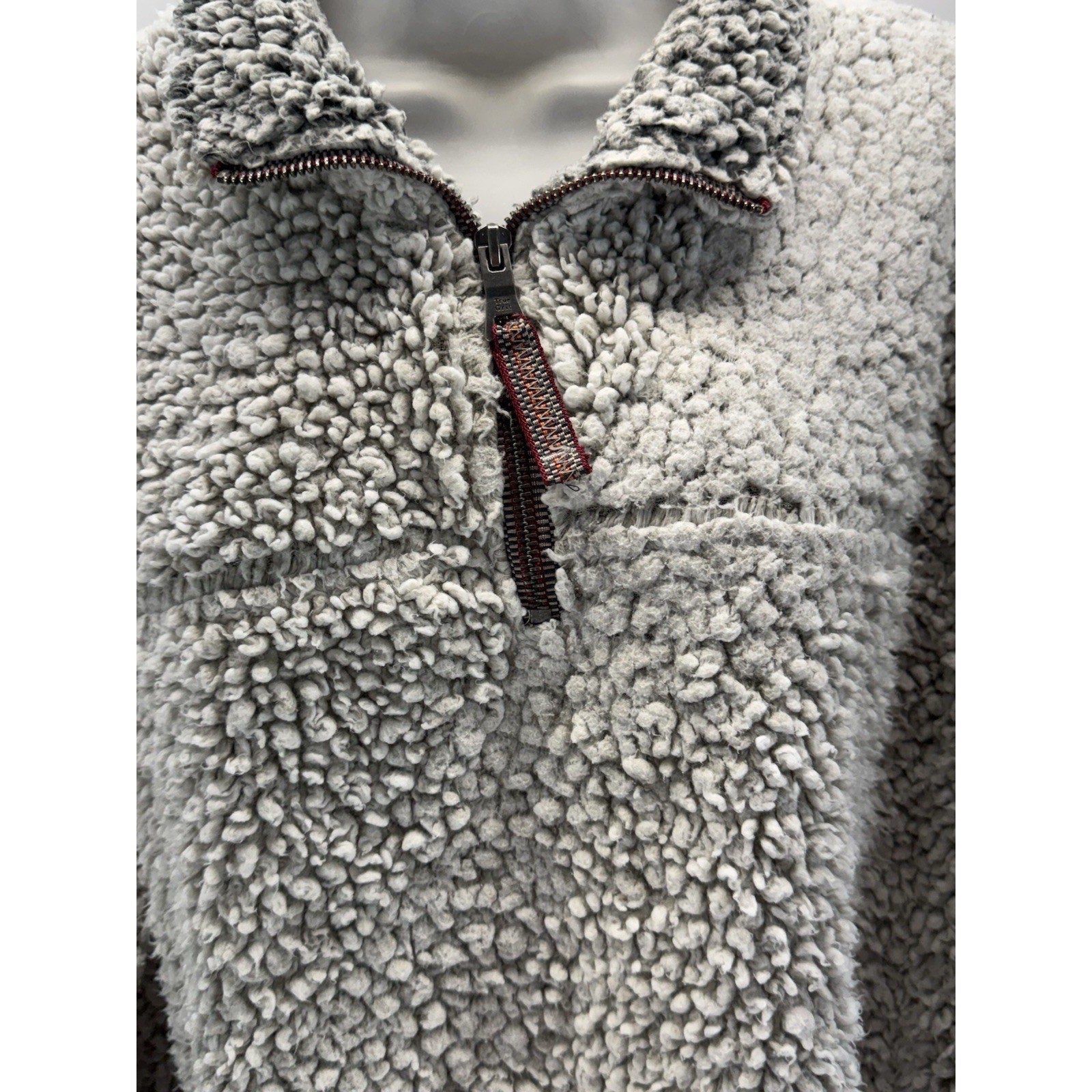 True Grit Sherpa Quarter Zip Gray Pullover Zig Zag Zipper Size XL