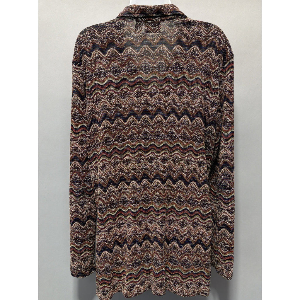 Chico's Design Blouse Top Shirt Size 2 Womans L Brown Knit Metallic Long Sleeve