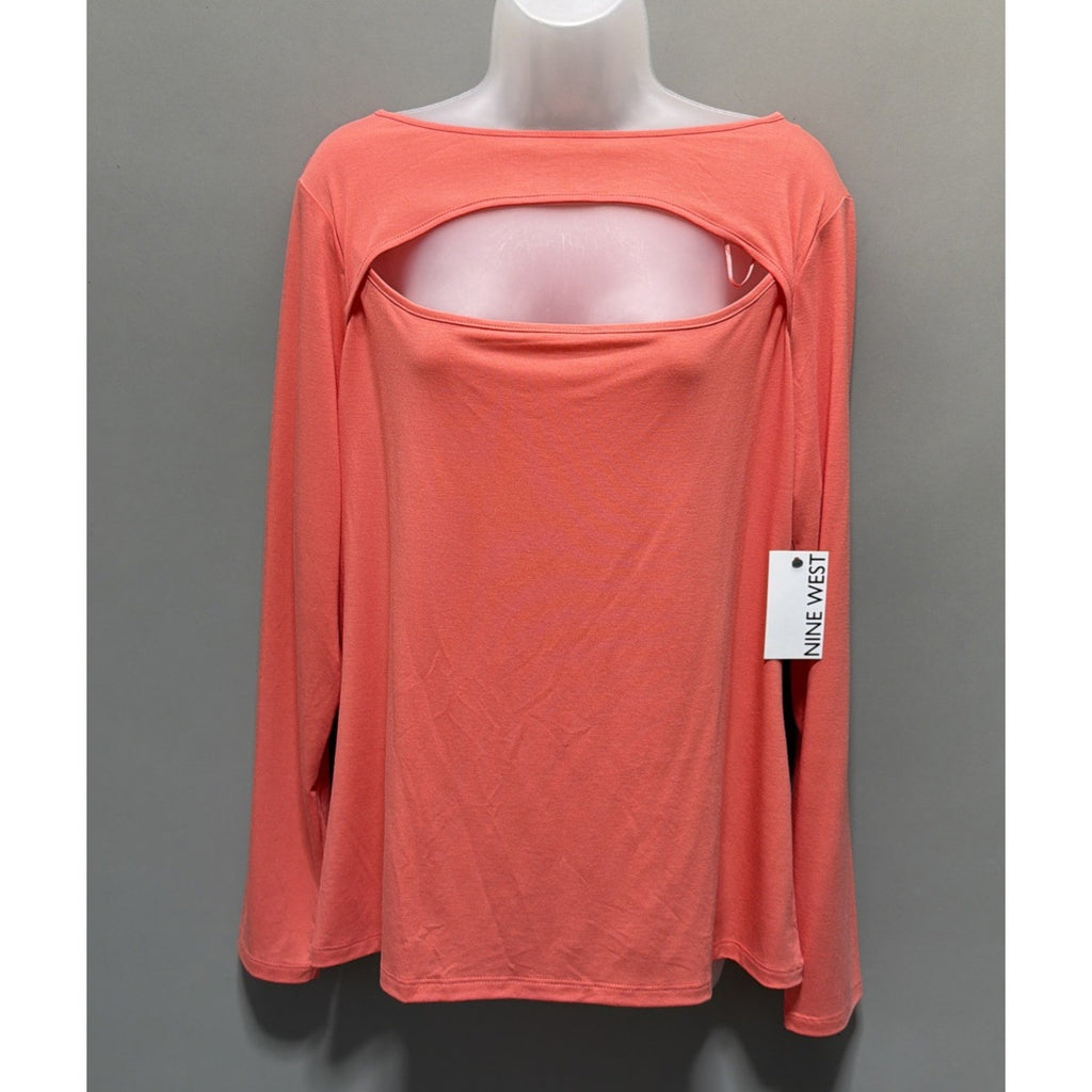 Nine West Women's Top XXL Coral Keyhole Neckline T-Shirt Style Soft Stretch NWT
