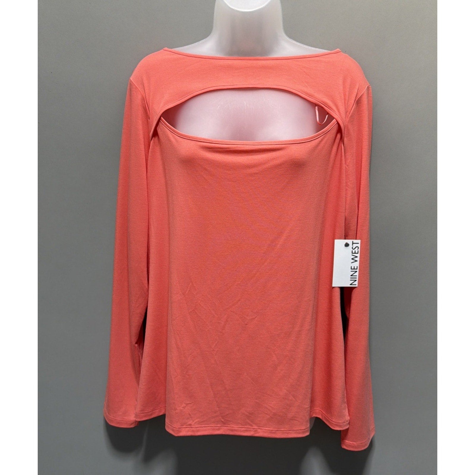 Nine West Women's Top XXL Coral Keyhole Neckline T-Shirt Style Soft Stretch NWT