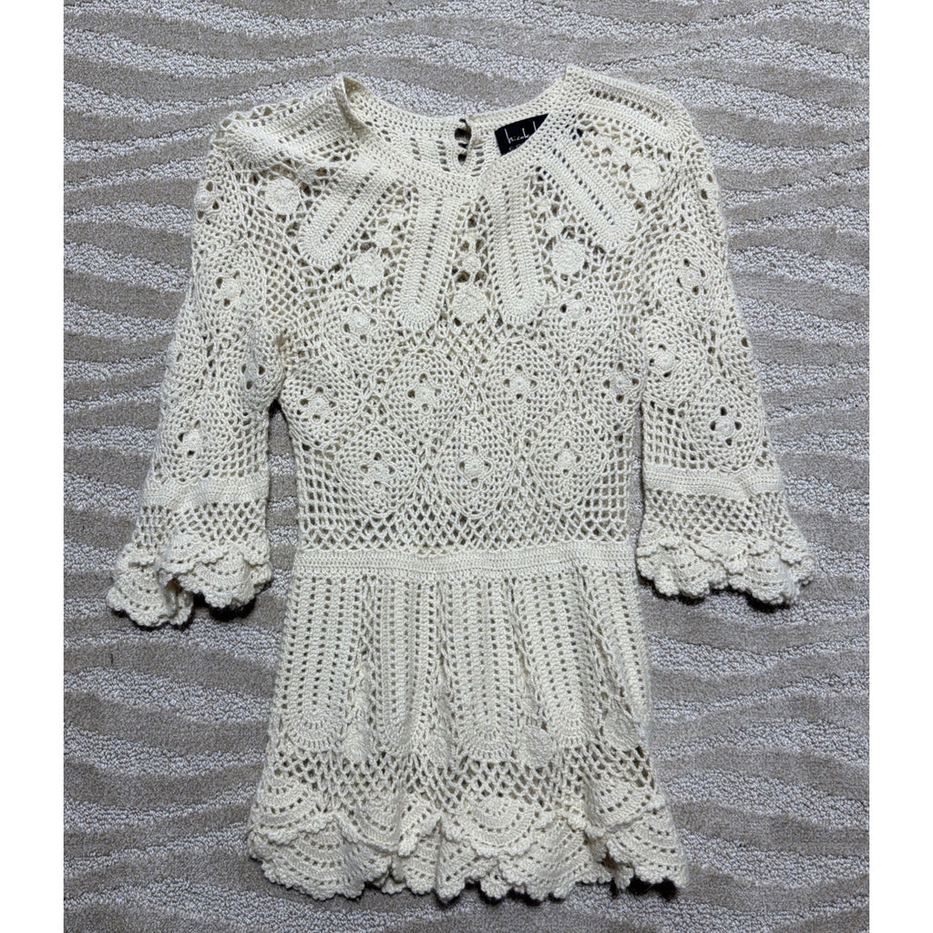 Nicole Miller Women Cover Up S Cream Crochet Cashmere Angora Blend Boho Coastal