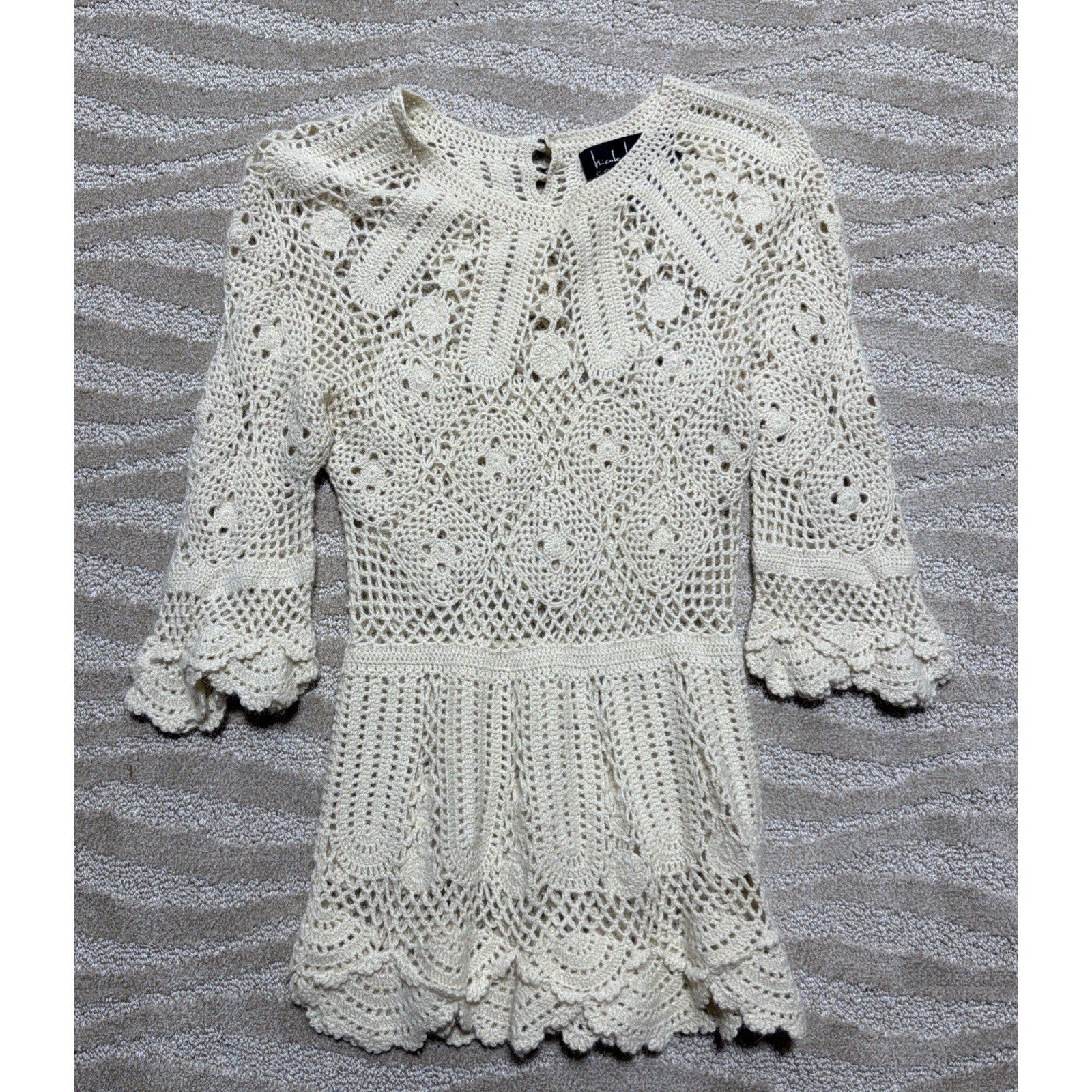 Nicole Miller Women Cover Up S Cream Crochet Cashmere Angora Blend Boho Coastal