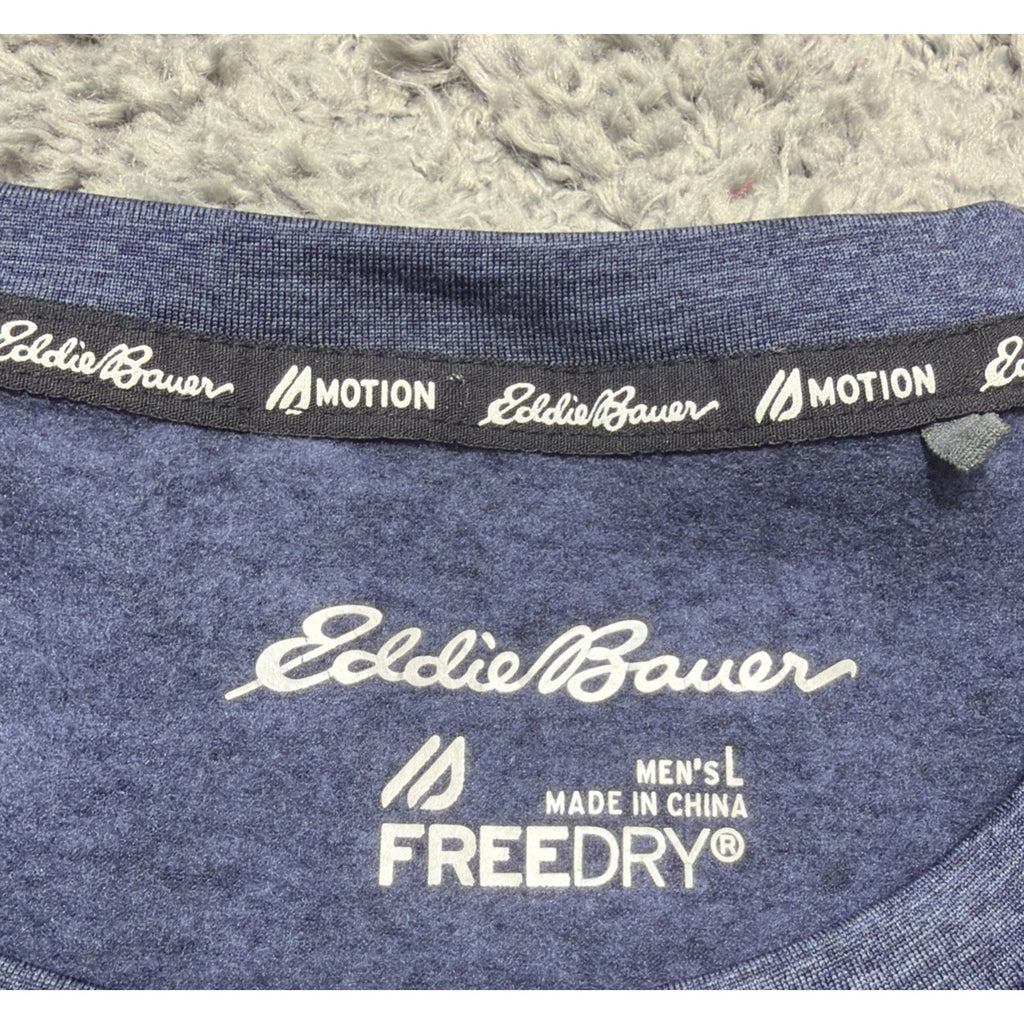 Eddie Bauer Heathered Blue Free Dry Motion Crew Neck Long Sleeve Mens L