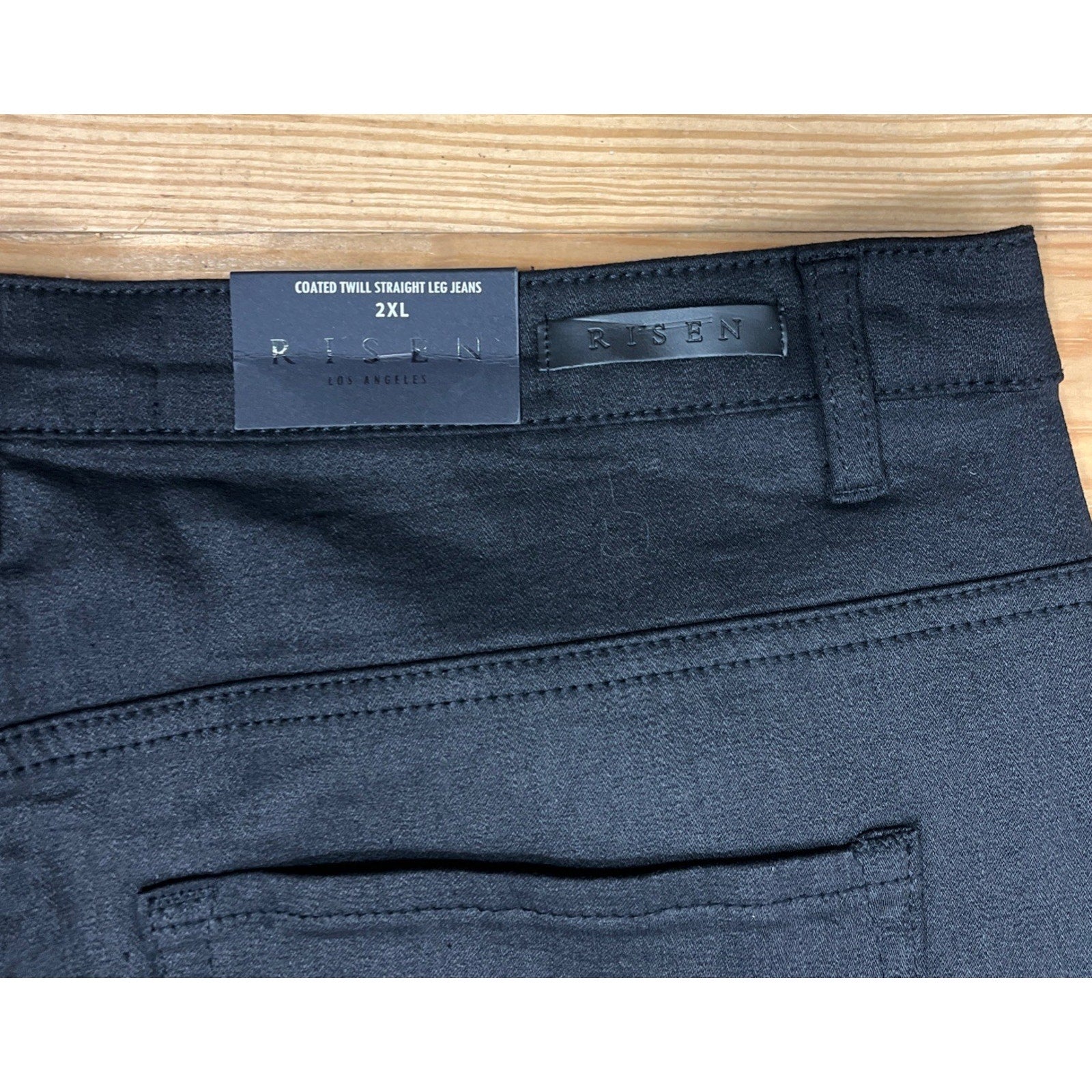 Risen Billie High Rise Coated Twill Straight Leg Jeans Size 2XL Black Raw Hem