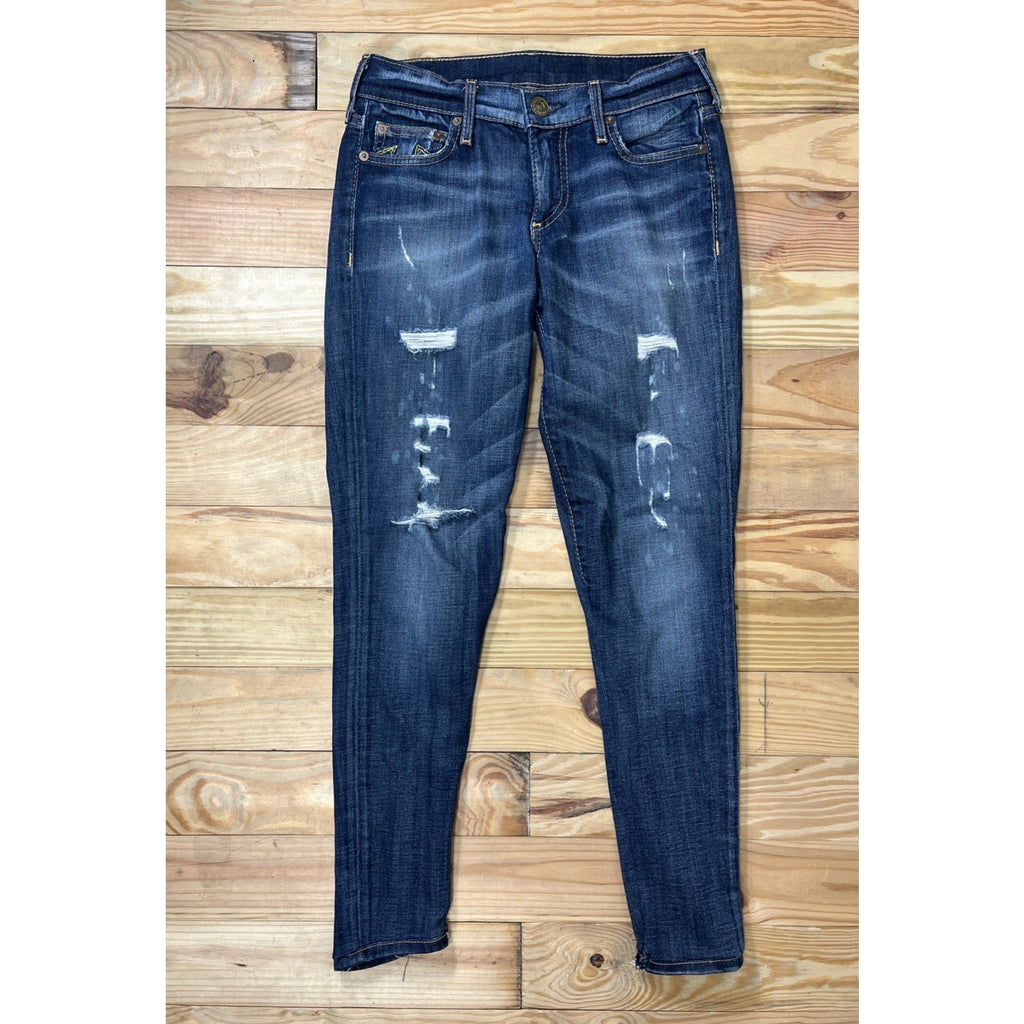 True Religion Jeans Sz 25 Halle Mid Rise Super Skinny Distressed Made In USA