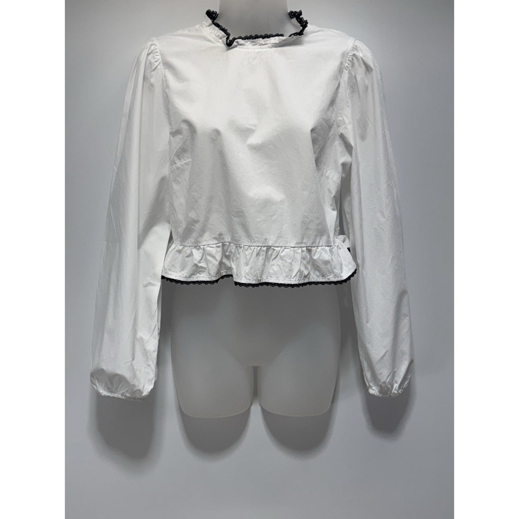 Divided H&M PUFF-SLEEVED PEPLUM Cropped Blouse Women’s Size Medium NWOT