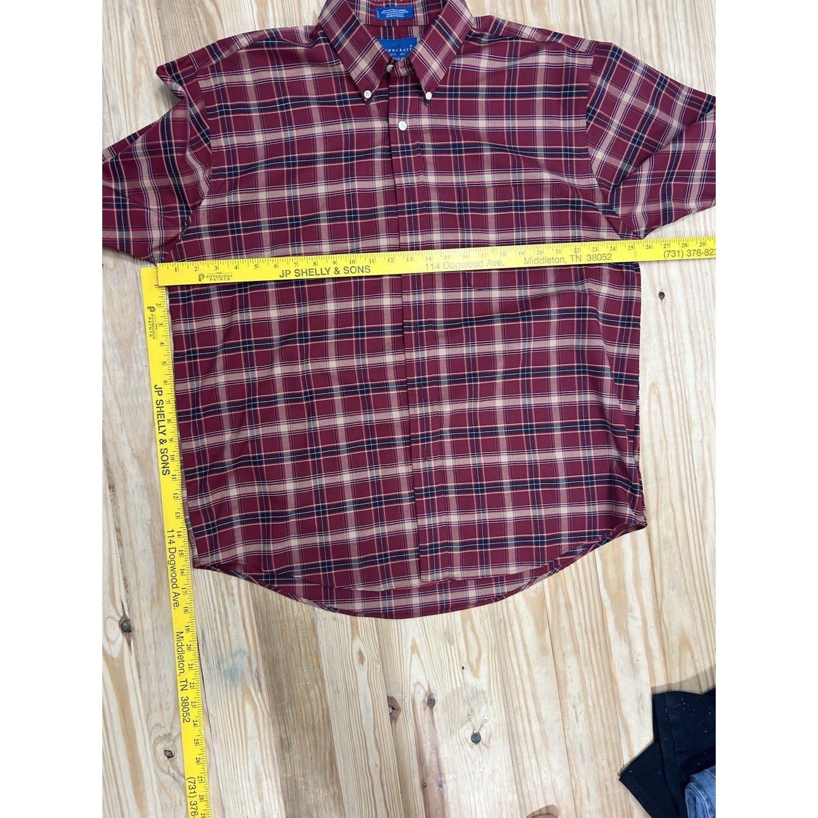 Towncraft Mens Shirt SzL Tartan Plaid Wrinkle Free Button-down Long sleeve plum