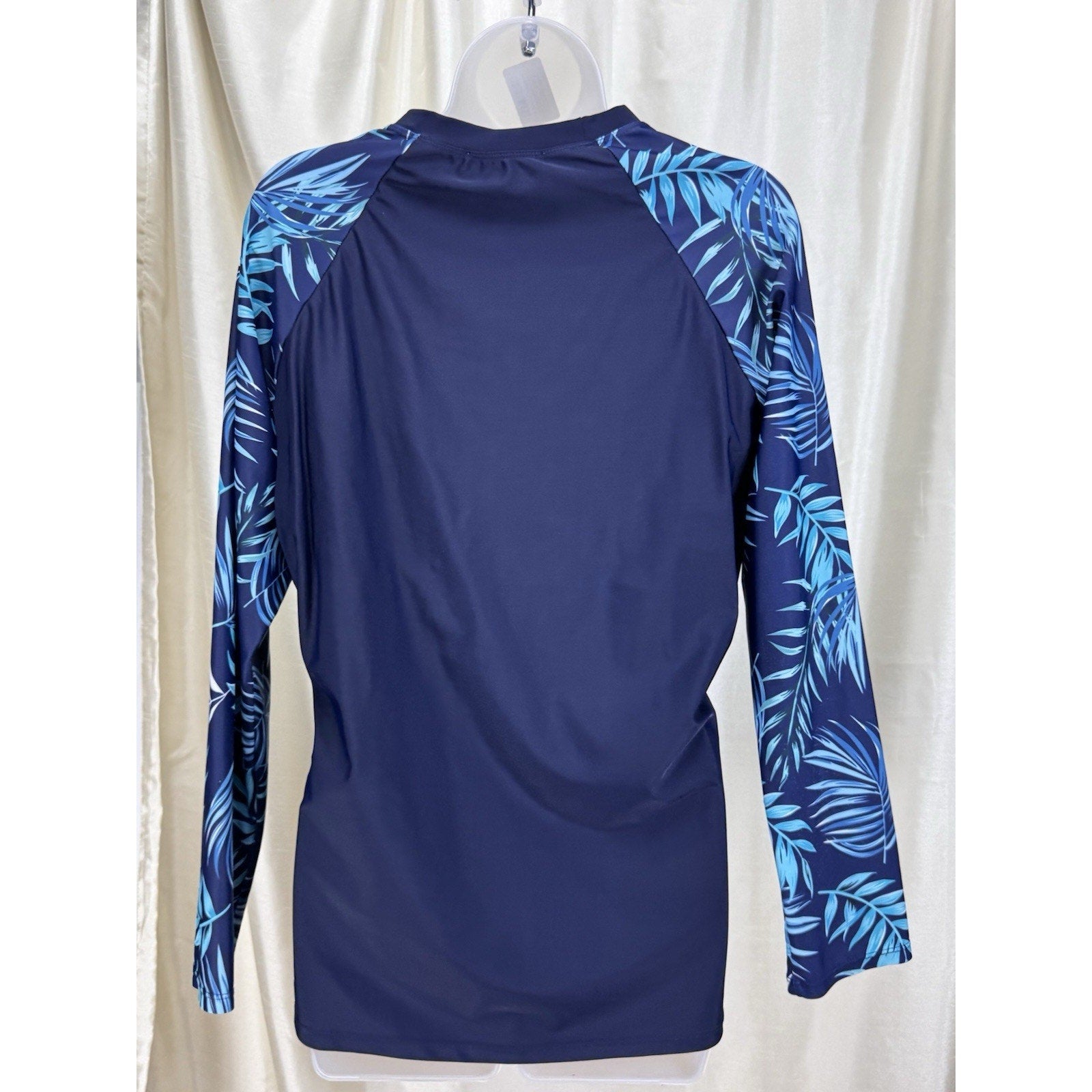 Jasambac Women's 2XL Long Sleeve Floral Tropical Full Zip Swim Top Navy Blue