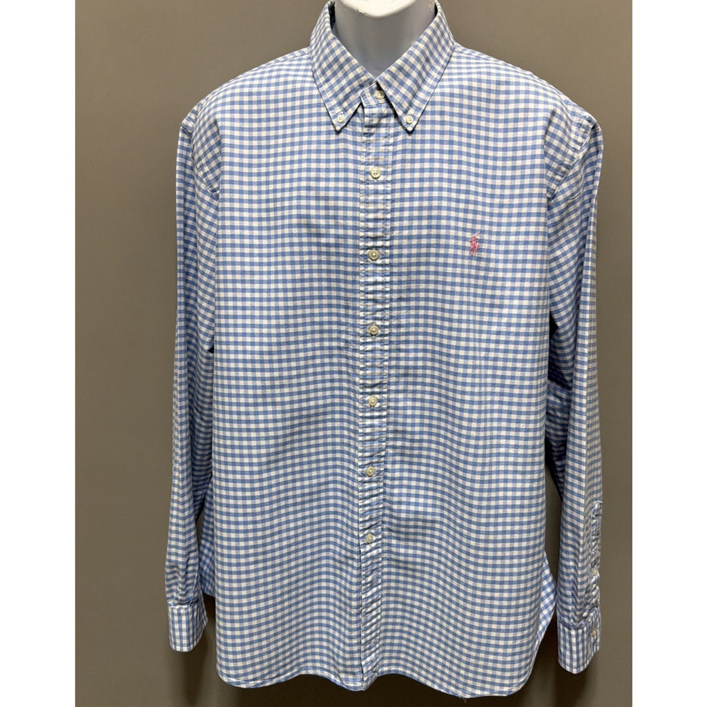 Men's Med Ralph Lauren Blue Plaid Long Sleeve Button Down Shirt