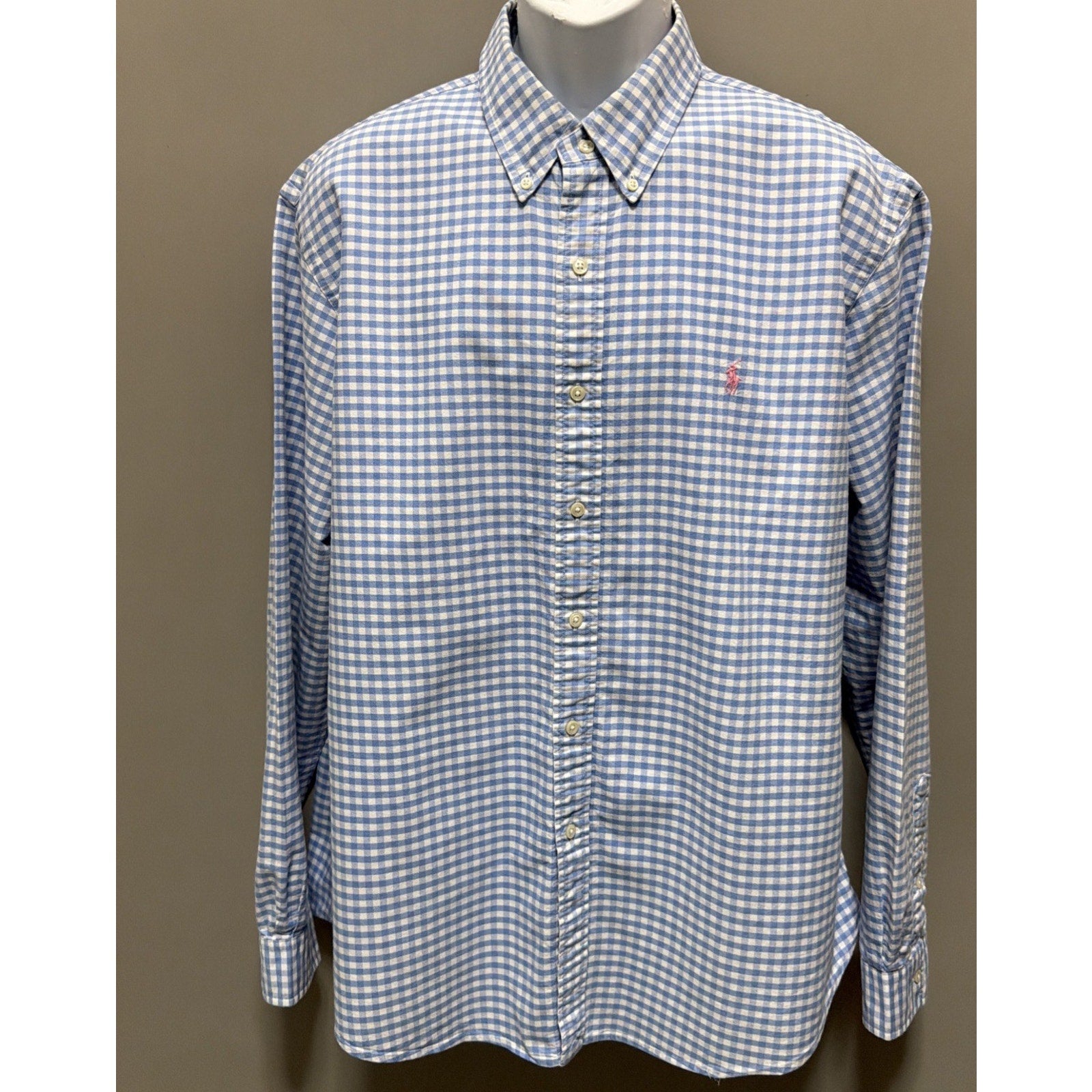 Men's Med Ralph Lauren Blue Plaid Long Sleeve Button Down Shirt