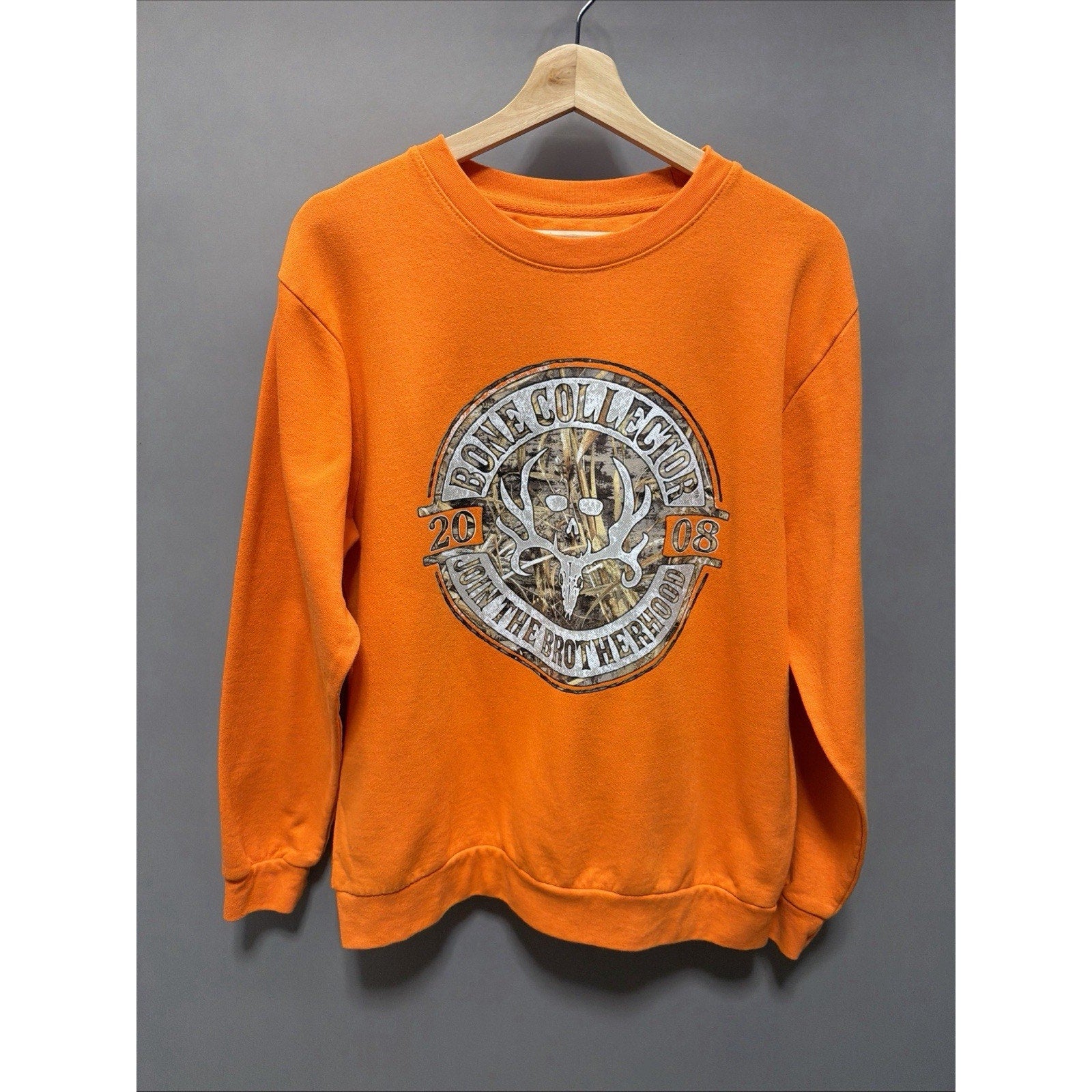 Men's Bone Collector Crew Fleece Orange Pull Over Sweatshirt Medium