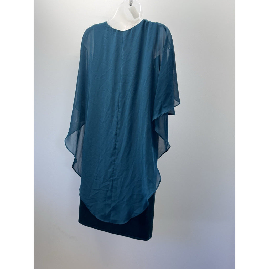 Glamour Nights Green Chiffon Velour Overlay Dress Beaded Neckline Women 10P NWT