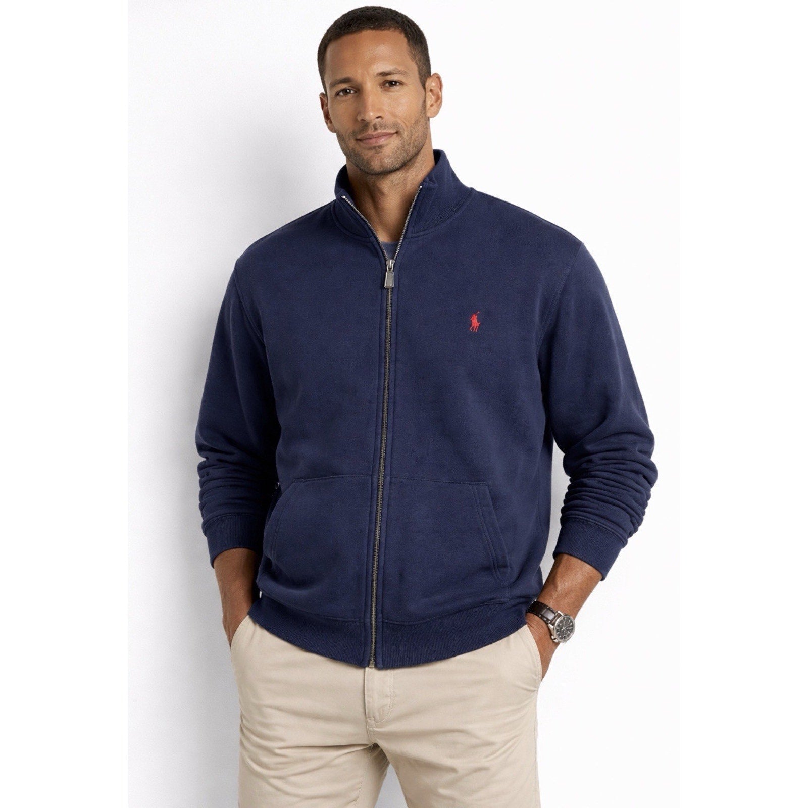 Polo Ralph Lauren Men’s Large Full Zip Sweatshirt Jacket Navy Blue Pony Logo