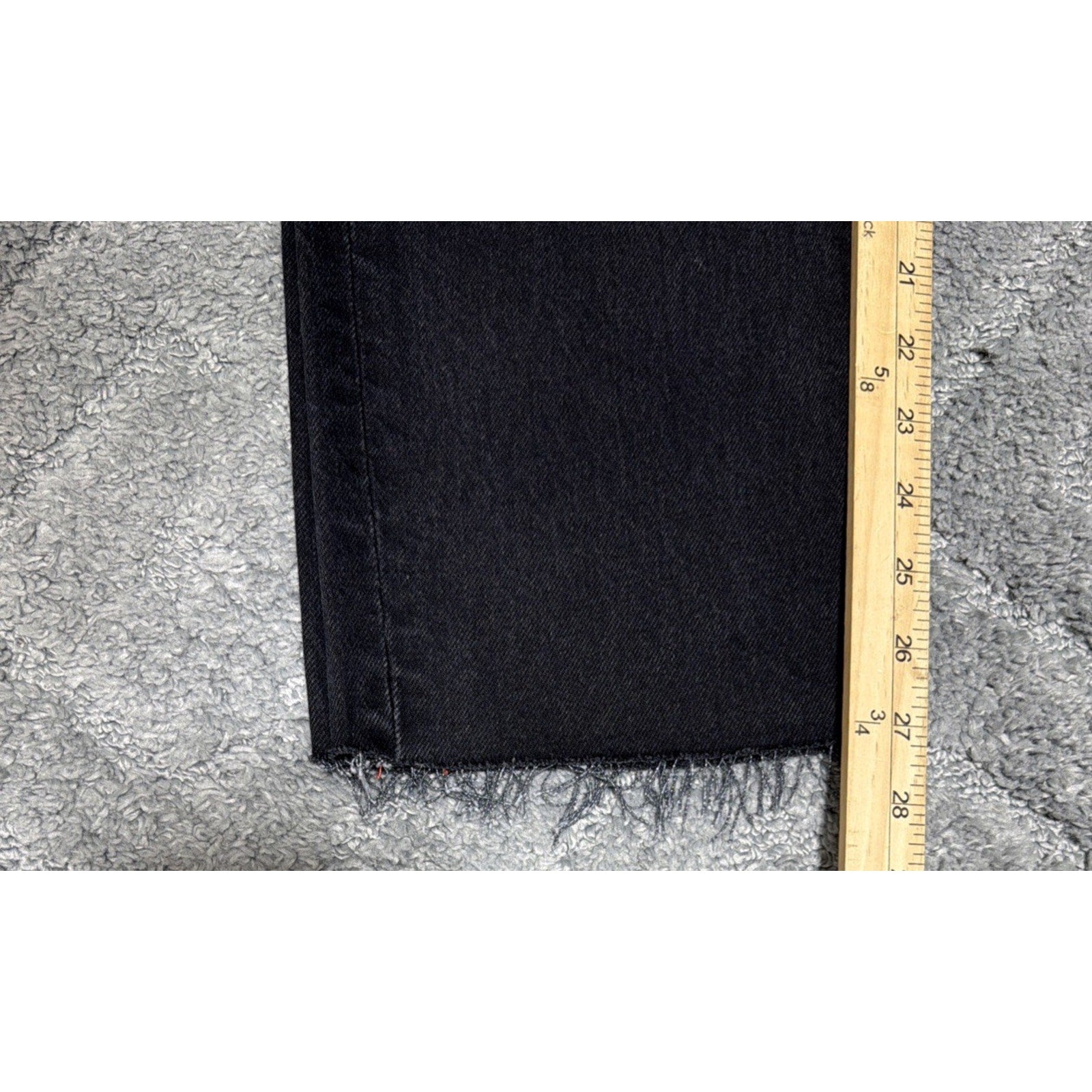NOEND Straight Cropped Button Fly Jeans Womens 30 Black Denim High Rise Frayed