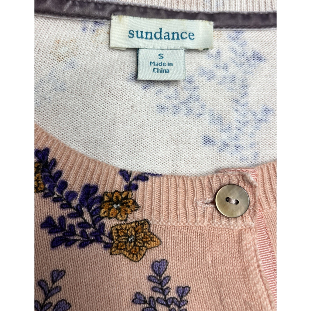 Sundance S Pink Floral Knit Cardigan Sweater
