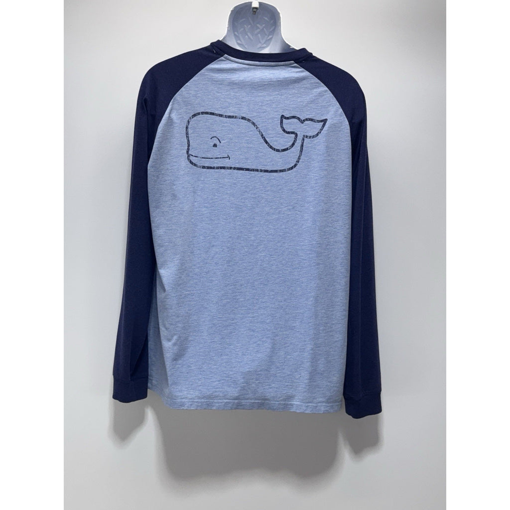VINEYARD VINES Mens Raglan Long Sleeve Pocket T-Shirt Baseball Blue Distressed L