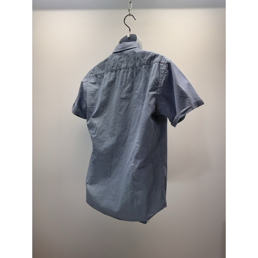 Steel & Jelly London Men Large Blue White Short Sleeve Athletic Fit