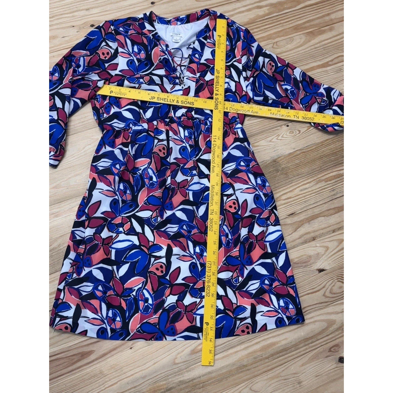 J. Crew Factory Floral Lace Up Printed 3/4 Sleeve Shift Dress Women’s Size S