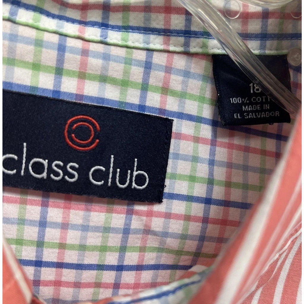 Class Club Youth Boys Shirt Button Down Long Sleeve Pink/ White Size 18 XL
