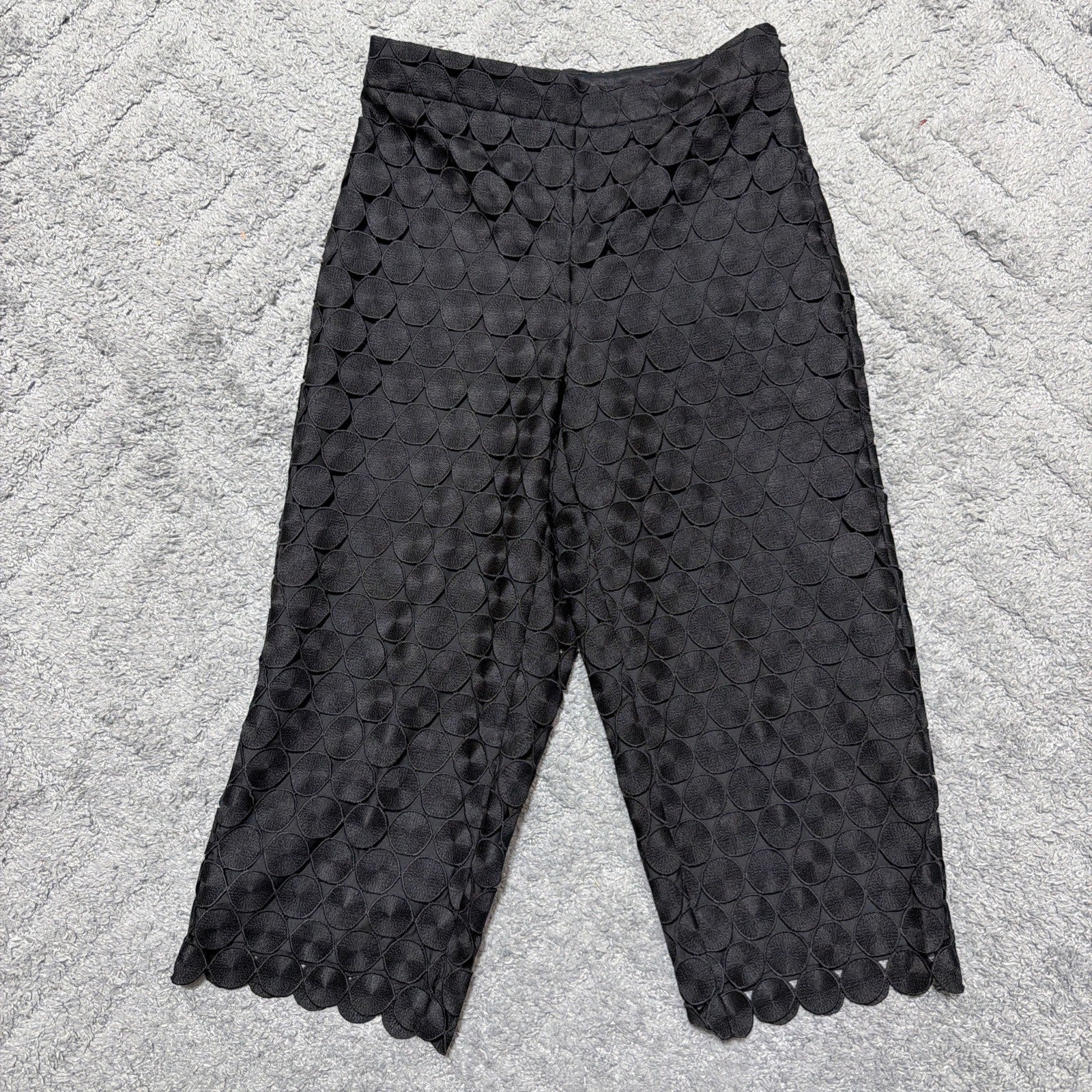 Ann Taylor Petite 2PC Black Textured Circle Applique Top Pants Set 6P Bottom S