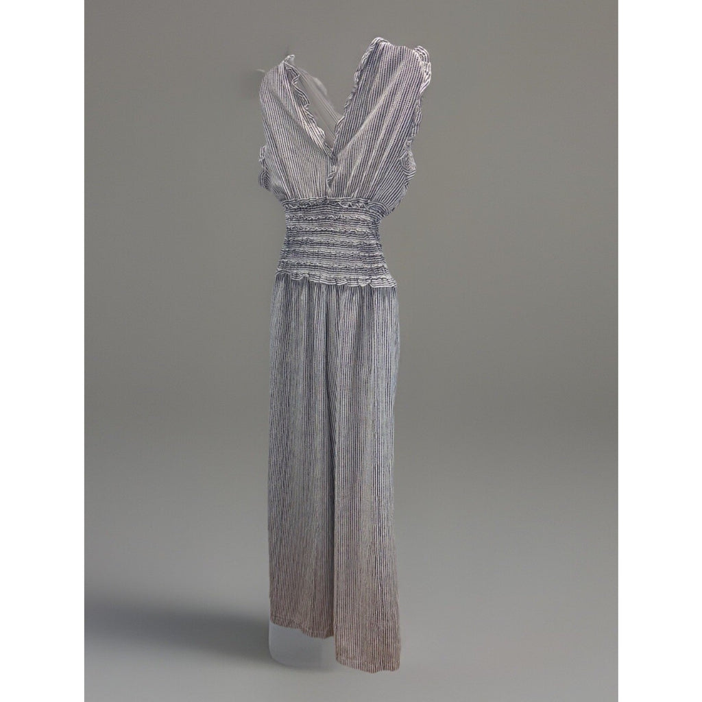 Max Studio NWT Smocked Waist Surplice Neck Wide Leg Crepe Jumpsuit Black Multi