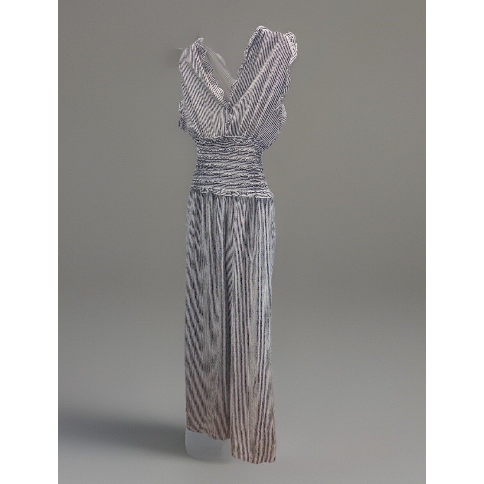 Max Studio NWT Smocked Waist Surplice Neck Wide Leg Crepe Jumpsuit Black Multi