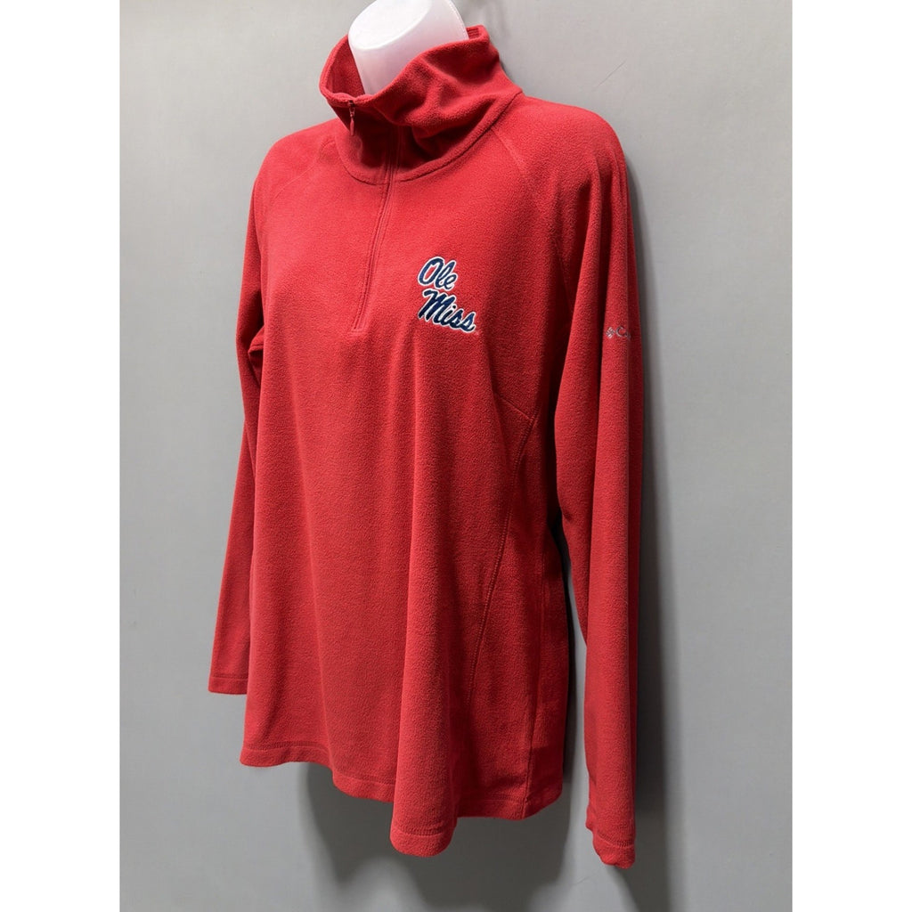 Columbia Ole Miss Rebels 1/4 Zip Fleece Pullover Red Women’s XL Embroidered Logo