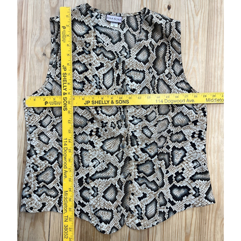 Vtg Bora Bora Top Woman Medium Leopard Print Sleeveless Button Up Made In USA
