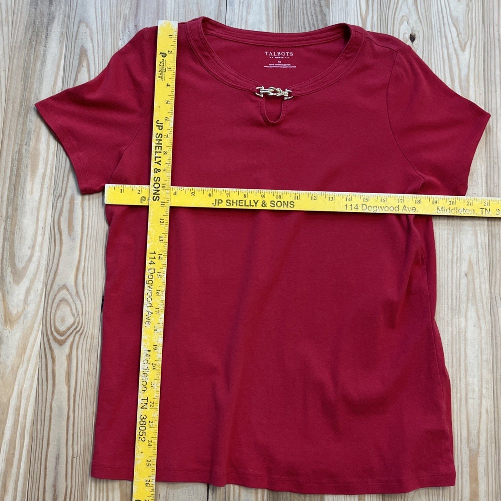 Talbots Red Short Sleeve Blouse Gold Hook Red Plus 1X