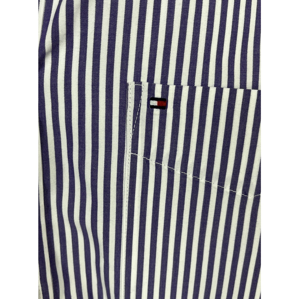 Tommy Hilfiger Academy Poplin Mens Long Sleeve Purple Striped Shirt Large