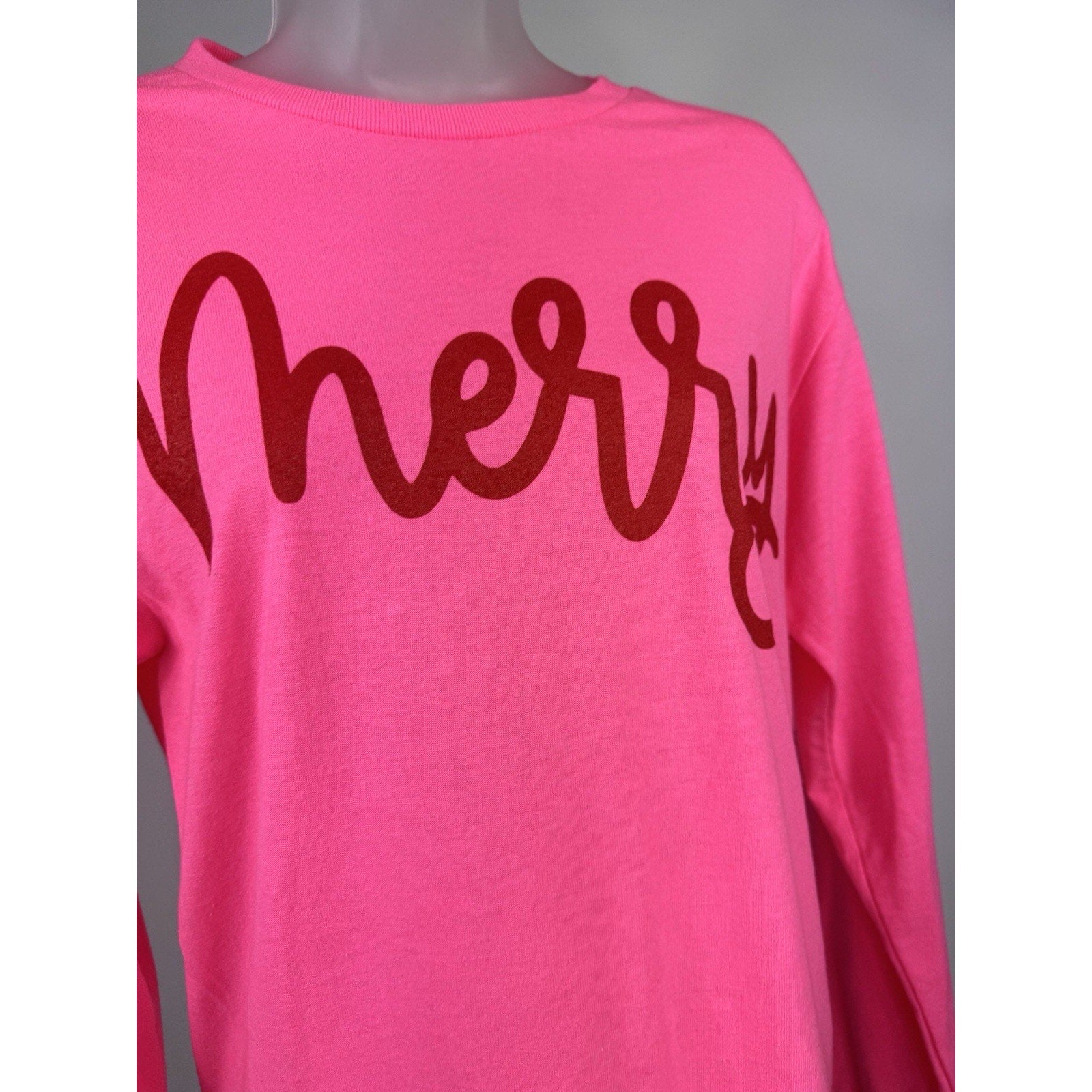 Women's Merry Long Sleeve Pink Graphic T-Shirt - Small Dri-Power