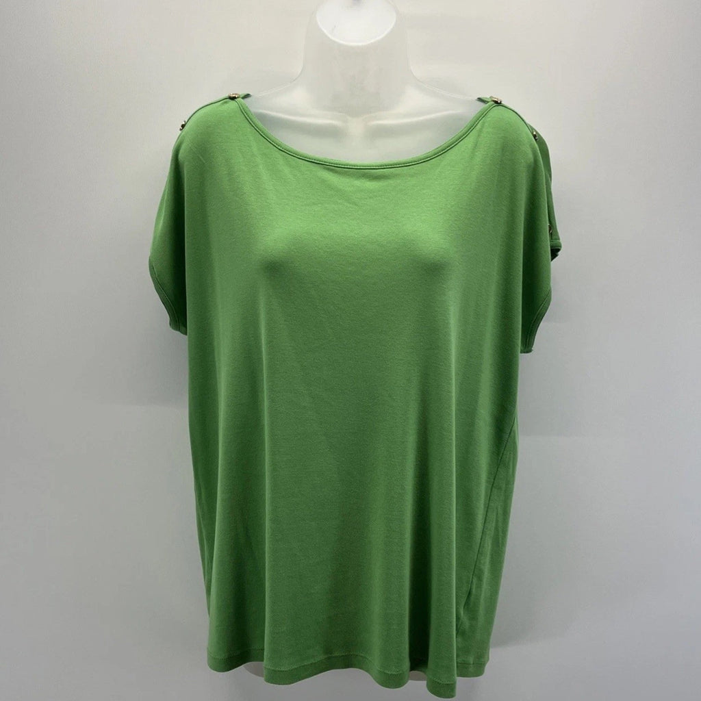 Talbots Women's XL Green Cap Sleeve Button Shoulder Blouse 100% Pima Cotton